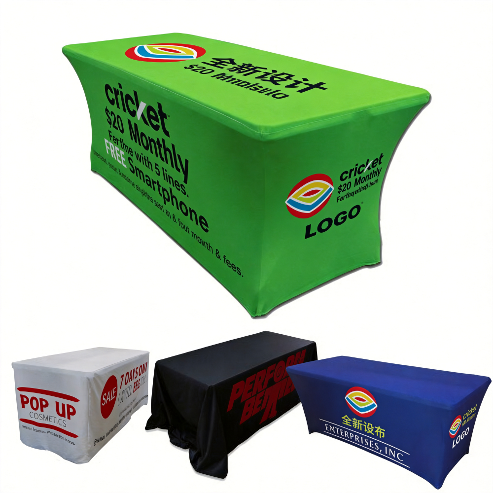Premium Custom Trade Show Table Covers with Logo (Stretched, Standard & Fitted)